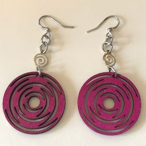 Green Tree Jewelry Red Spiral Wooden Earrings